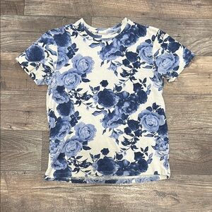 Floral Blue and White Kids Shirt